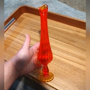 Vintage Fenton MCM Thumbprint Amberina yellow and orange glass Swung Vase